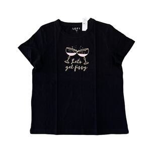 NWT LOFT Black Champagne Let's Get Fizzy Everyday Crew Tee